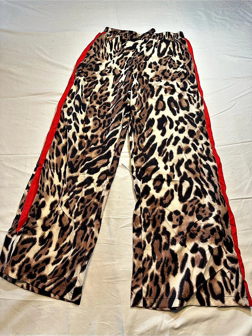 Animal Print Wide Leg Pants in Brown & Red Size Medium